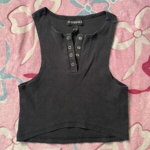 SWS Essentials Ribbed Button Down Black Crop Tank Top Small